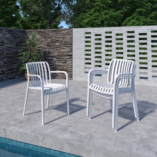 BRAND NEW STACKING WHITE CHAIR - ALUMINUM & RECYCLED RESIN - PACK OF 4