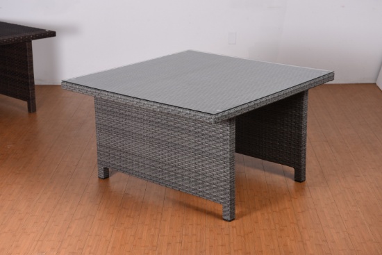 BRAND NEW ORIGINAL PACKAGING OUTDOOR GLASS TOP TABLE 47" SQUARE BY 26" HEIGHT WITH ALUMINUM FRAMING