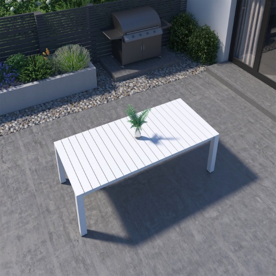 BRAND NEW ORIGINAL PACKAGING OUTDOOR ALUMINMUM TABLE 87" BY 39" - WHITE