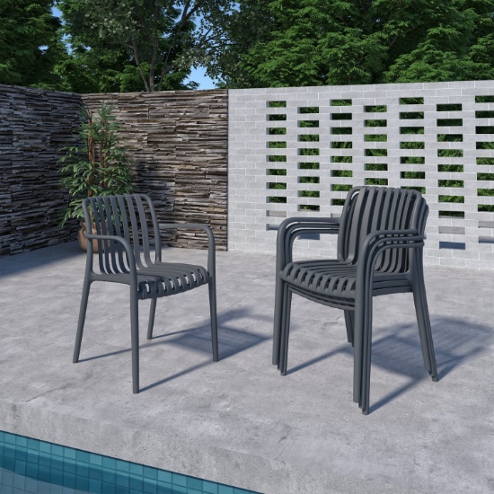 BRAND NEW STACKING GREY CHAIR - ALUMINUM & RECYCLED RESIN - PACK OF 4