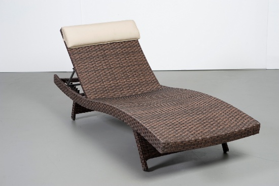 BRAND NEW ORIGINAL PACKAGING OUTDOOR FOLDING CHAISE LOUNGER - ALUMINUM FRAME - BROWN 2-PACK