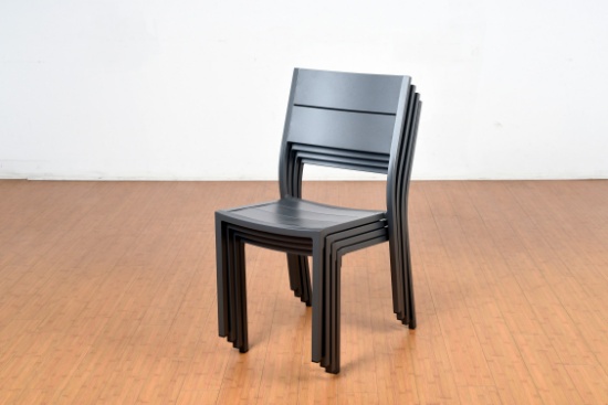 BRAND NEW ORIGINAL PACKAGING OUTDOOR POWDER-COATED ALUMINUM STACKING GREY CHAIR - PACK OF 4