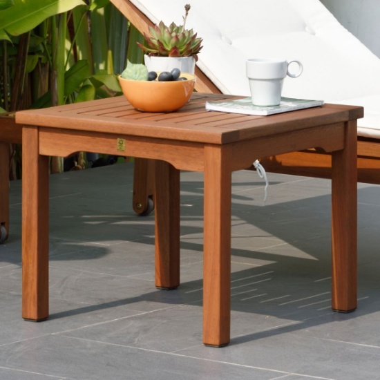 BRAND NEW ORIGINAL PACKAGING OUTDOOR SOLID 100% FSC WOOD SIDE TABLE 19" X 19"
