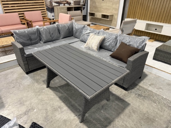 BRAND NEW ORIGINAL PACKAGING OUTDOOR 5-PERSON GREY SYNTHETIC WICKER SOFA LOUNGE SET WITH TABLE