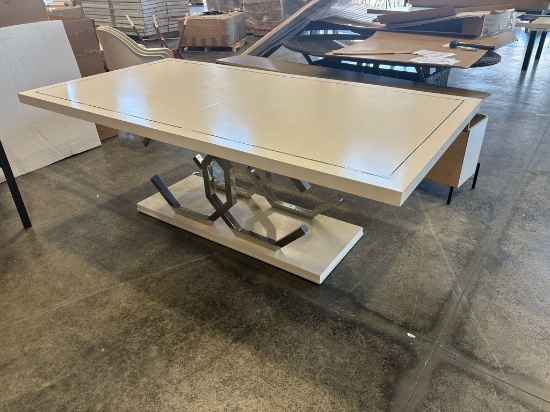 OPEN BOX WHITE INDOOR 85" DINING TABLE - METAL LEGS