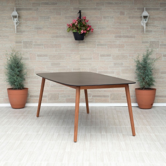 BRAND NEW ORIGINAL PACKAGING OUTDOOR TABLE 75" BY 42" SOLID WOOD & RESIN - BLACK