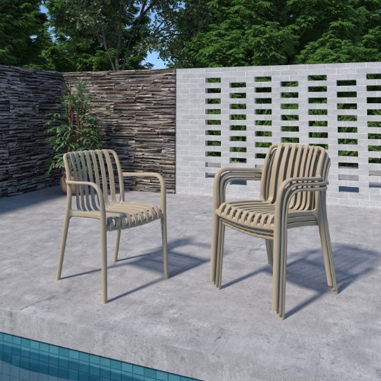 BRAND NEW STACKING SAND CHAIR - ALUMINUM & RECYCLED RESIN - PACK OF 4