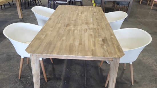 BRAND NEW OPEN BOX INDOOR TABLE 83" SOLID WOOD TABLE WITH 4 WHITE CHAIRS