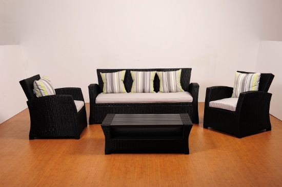 BRAND NEW ORIGINAL PACKAGING OUTDOOR SYNTHETIC BLACK WICKER/ALUMINUM 5-PERSON SEATING SET BLACK