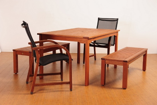 BRAND NEW ORIGINAL PACKAGING OUTDOOR 59" BY 35" TABLE  WITH 2 BENCHES AND 2 CHAIRS