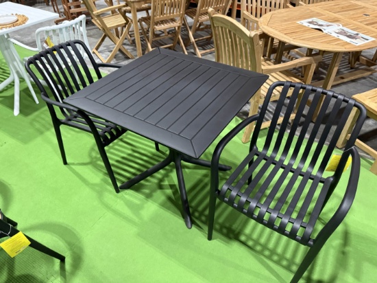BRAND NEW ORIGINAL PACKAGING OUTDOOR 32" SQUARE BISTRO SET BLACK - ALUMINUM & RECYCLED RESIN