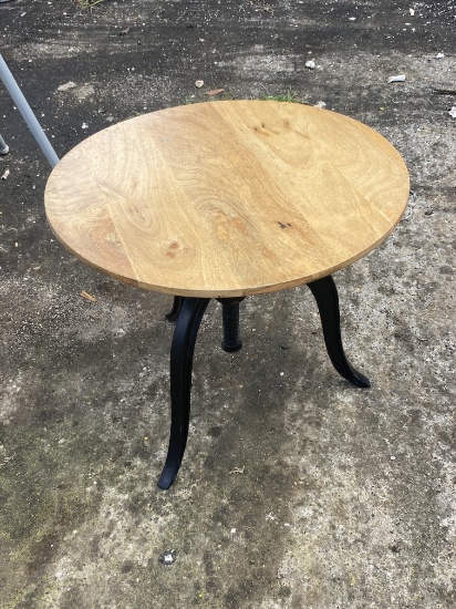 Round Wood Top Metal Side Table
