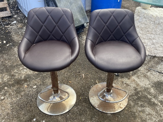 Leather Upholstered Adjustable Height Chrome Barstools (need refurbishing)
