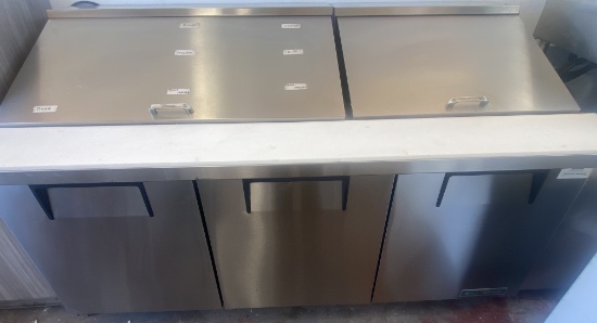 True 72 inch three door refrigerated mega top prep table  TSSU-72