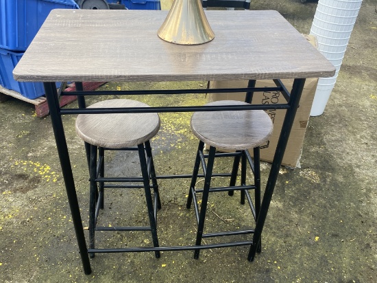 Wood Top Metal Table with Matching Stools
