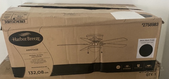 New, In Box Harbor Breeze Armitage Five Blade LED Lighted Ceiling Fan - Matte Black