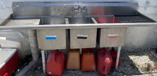 90" three compartment industrial sink with faucet
