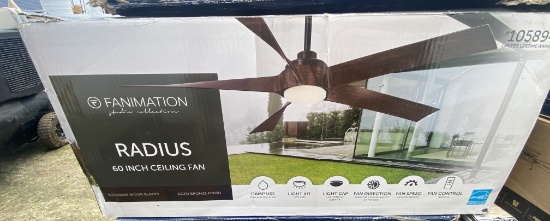 New, In Box Fanimation Radius Five Blade LED Lighted Ceiling Fan