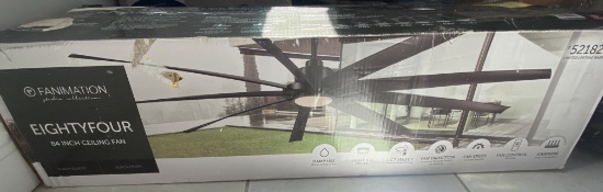 New, In Box Fanimation Eighty Four Five Blade LED Lighted Ceiling Fan