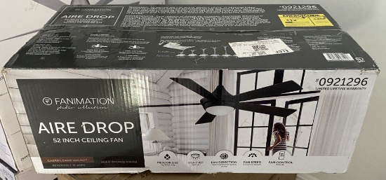 New, In Box Fanimation Aire Drop Five Blade LED Lighted Ceiling Fan