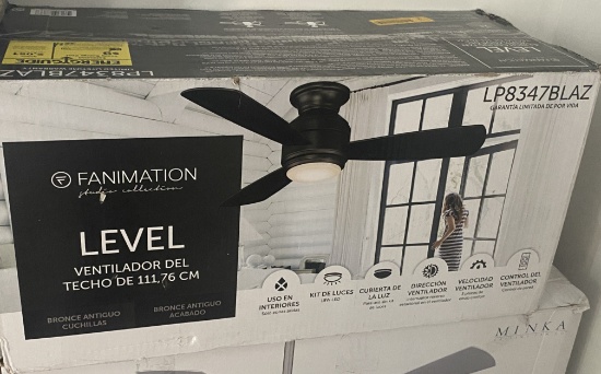 New, In Box Fanimation Level Three Blade LED Lighted Ceiling Fan