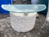 Half Moon Glass Top Stone Base Foyer Table (matches previous lot)