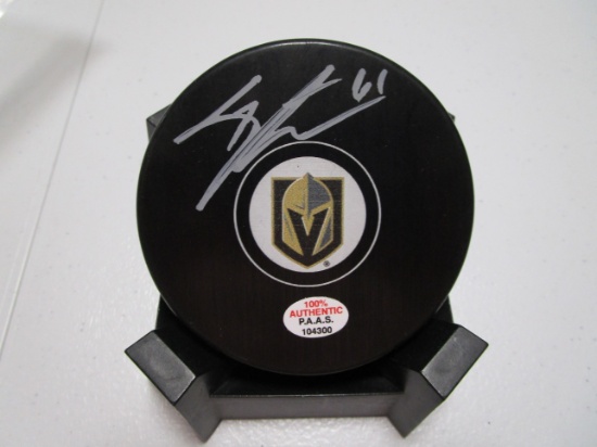 Mark Stone of the LV Goden Knights signed autographed logo hockey puck PAAS COA 300