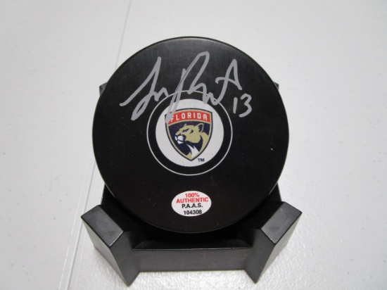 Sam Reinhart of the Florida Panthers signed autographed logo hockey puck PAAS COA 308
