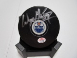 Wayne Gretzky of the Edmonton Oilers signed autographed logo hockey puck PAAS COA 416