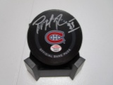Patrick Roy of the Montreal Canadiens signed autographed logo hockey puck PAAS COA 274