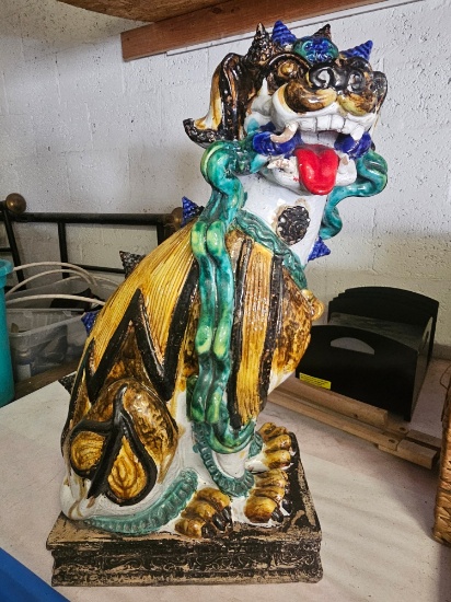 30" Early 20th Century Porcelain Chinese Foo Dog from the "Gee" Family