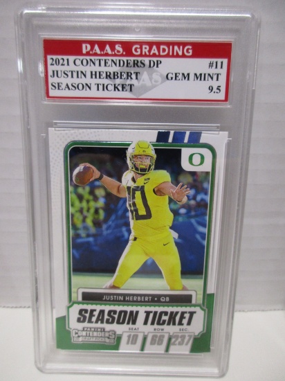 Justin Herbert Ducks 2021 Contenders Draft Picks Season Ticket #11 graded PAAS Gem Mint 9.5