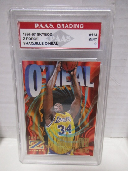 Shaquille O'Neal Lakers 1996-97 Skybox Z Force #114 graded PAAS Mint 9