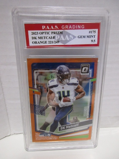 DK Metcalf Seahawks 2023 Optic Prizm Orange 221/249 #175 graded PAAS Gem Mint 9.5