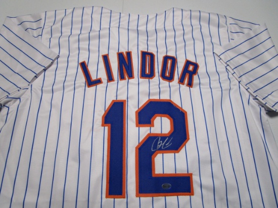 Francisco Lindor of the NY Mets signed autographed baseball jersey Legends COA 470