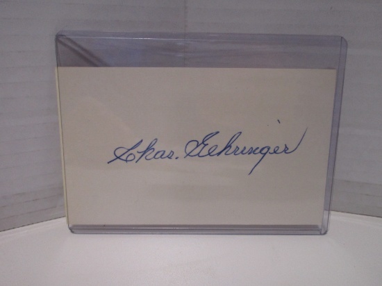 Charlie Gehringer of the Detroit Tigers signed autographed index card KYC COA