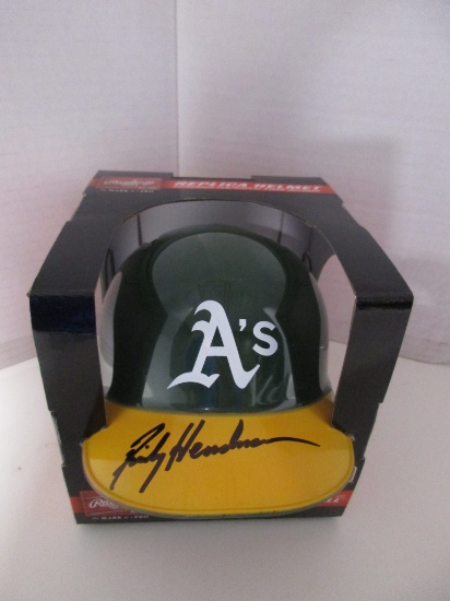 Rickey Henderson of the Oakland A's signed autographed mini batting helmet PAAS COA 105