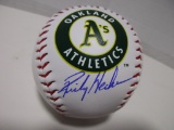 Rickey Henderson of the Oakland A's signed autographed logo baseball PAAS COA 205