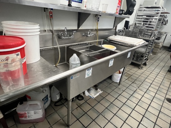 102" S/S Three Compartment Sink with Two Faucets