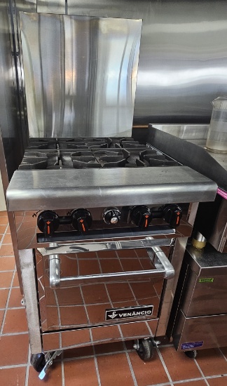 New, Never Used 30" Natural Gas Four Burner Stove Oven on Casters