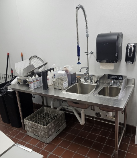 New, Never Used 72" S/S Table with Double Sink, Spritzer, Soap and Paper Towel Dispenser