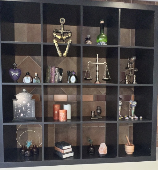 Cubby Shelf Unit with Decor Contents