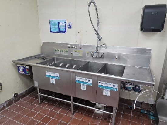 94" x 34" Oversized Three Compartment Sink with Spritzer