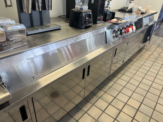148" x 30" Six Door Custom S/S Counter with Cup Holders - Partially Refrigerated