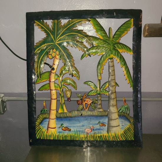 Palm trees and house in Metal DÃ©cor