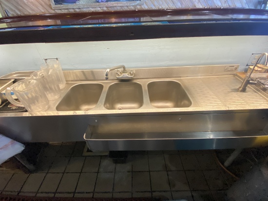 Krowne 72" x 18" stainless steel three compartment bar sink with speed rail