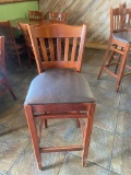Cherry wood reverse ladder backÂ Bar Stools with Brown vinyl cushion