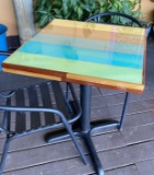 24in x 24 in wood tables resin tops on metal bases