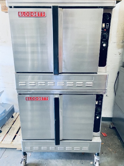 Blodgett  double stacked stainless steel, gas convection ovens mounted on casters 
