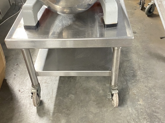 30" x 24" stainless steel equipment stand on casters with under shelf and pull for pots and accessor